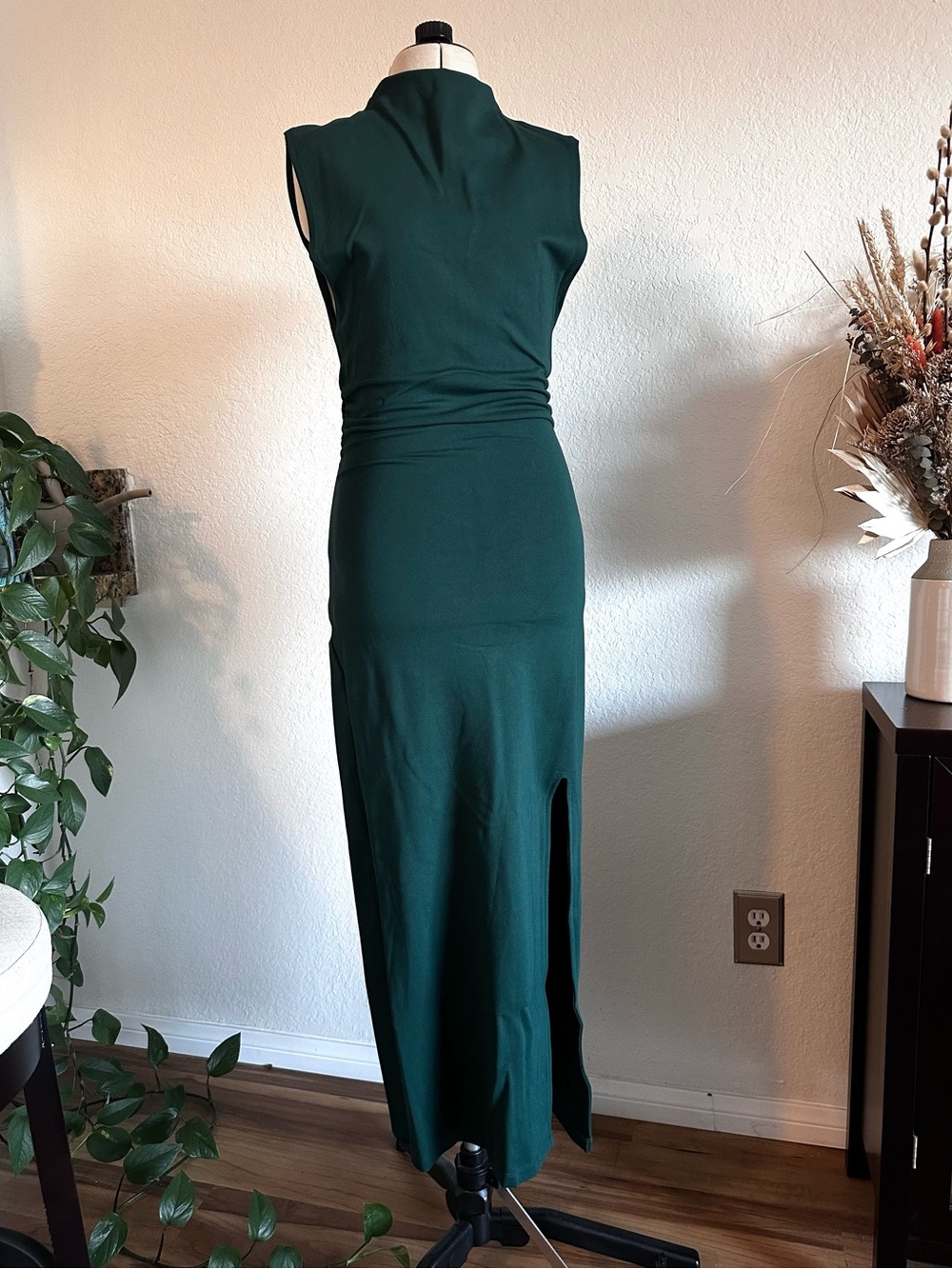 Z Supply Dark Green Sleeveless Mock-neck Maxi Dress with Side Slit